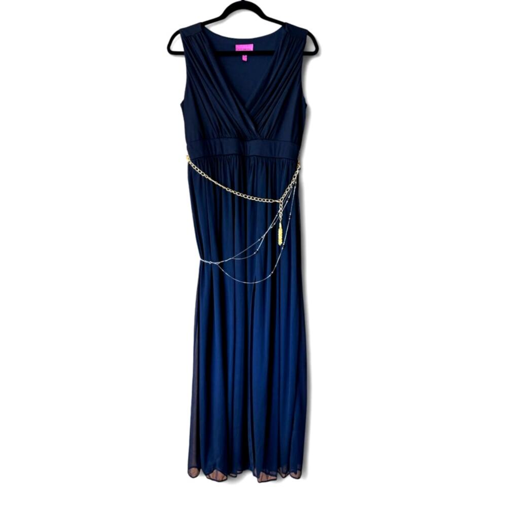 Grecian Black Maxi Dress Draped Gold Chain Detail Whimsygoth Boho Glam Size M